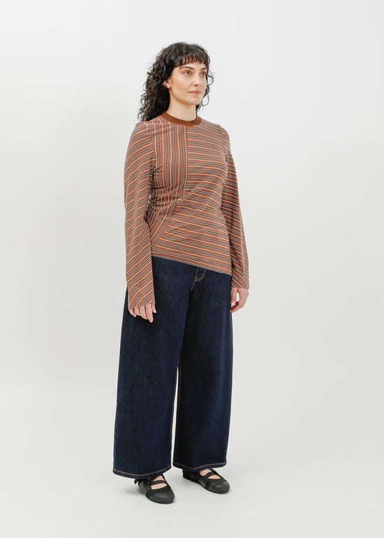 Amelia Twist Top / Brown-White-Navy