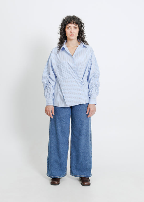 SATINE SHIRT / BLUE-BEIGE