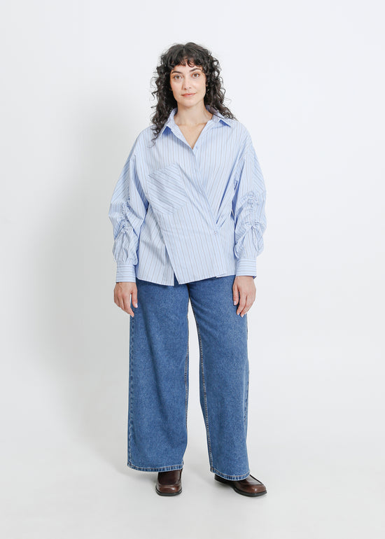 SATINE SHIRT / BLUE-BEIGE