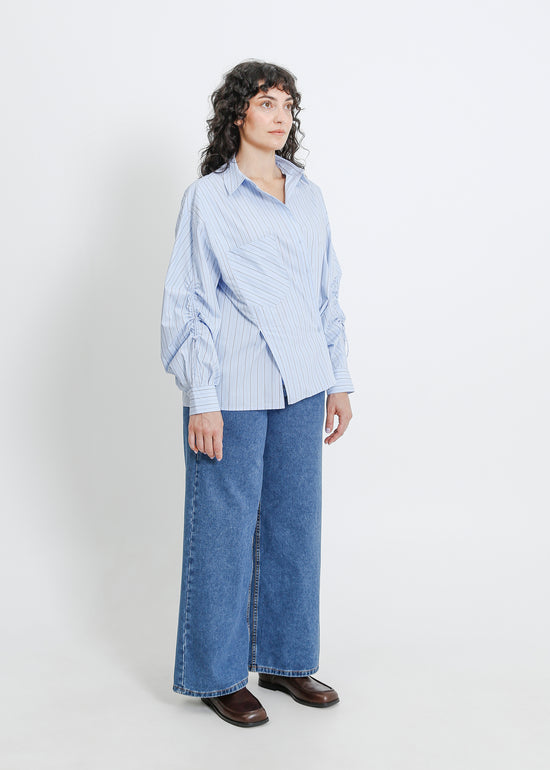 SATINE SHIRT / BLUE-BEIGE