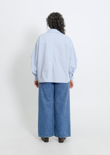 SATINE SHIRT / BLUE-BEIGE