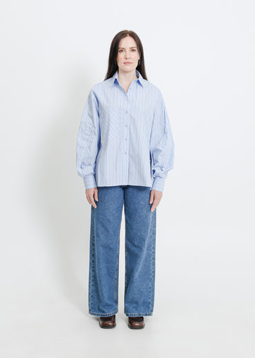 SATINE SHIRT / BLUE-BEIGE