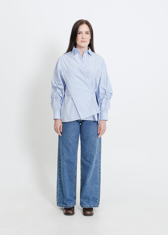 SATINE SHIRT / BLUE-BEIGE