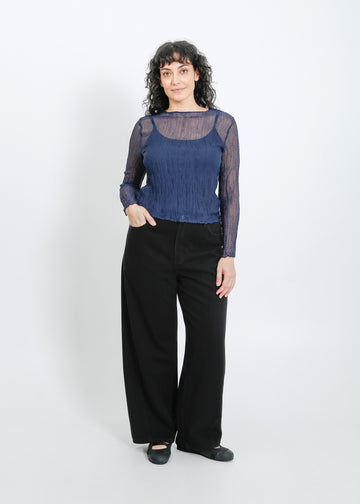 Shaun Pleat Top / Navy