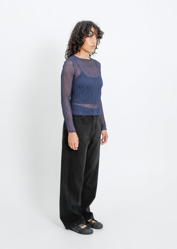 Shaun Pleat Top / Navy