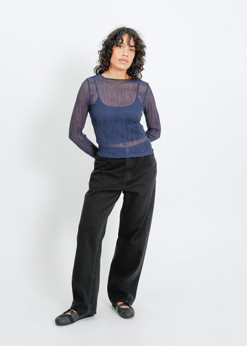 Shaun Pleat Top / Navy