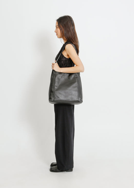 JUNO LEATHER TOTE / BLACK