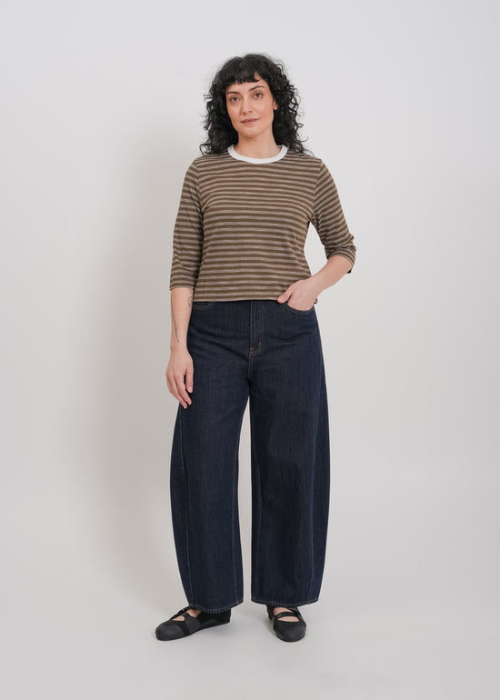 Gwyneth 3/4 Sleeve Tee / Khaki-White