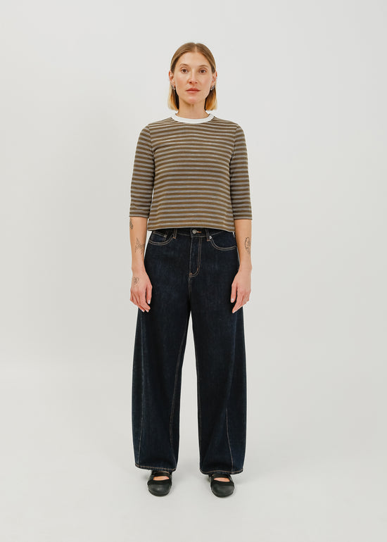Gwyneth 3/4 Sleeve Tee / Khaki-White