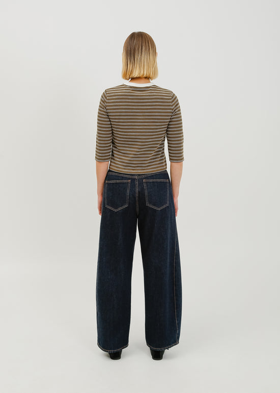 Gwyneth 3/4 Sleeve Tee / Khaki-White