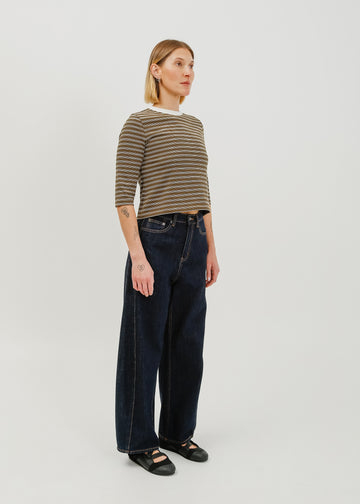 Gwyneth 3/4 Sleeve Tee / Khaki-White