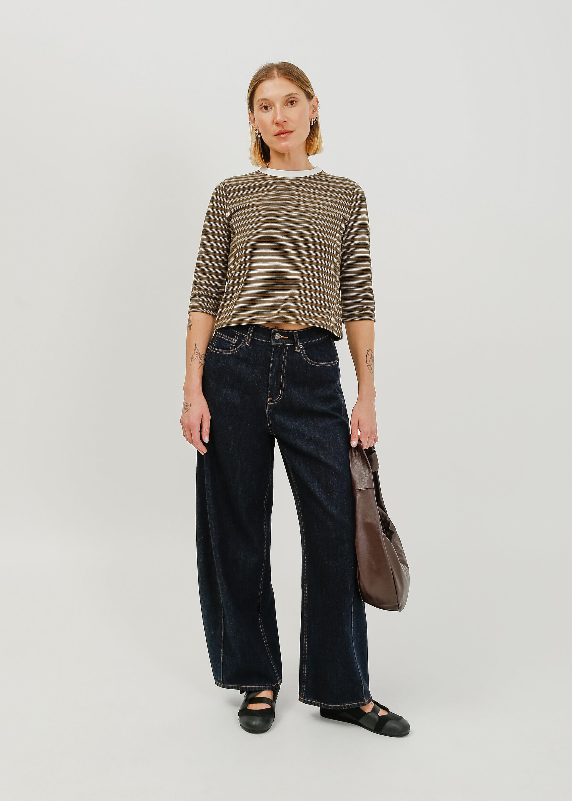 Gwyneth 3/4 Sleeve Tee / Khaki-White - 
Khaki White (image 5)
