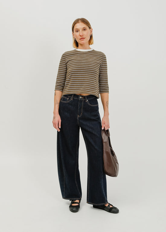 Gwyneth 3/4 Sleeve Tee / Khaki-White