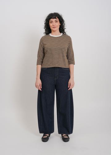 Gwyneth 3/4 Sleeve Tee / Khaki-White