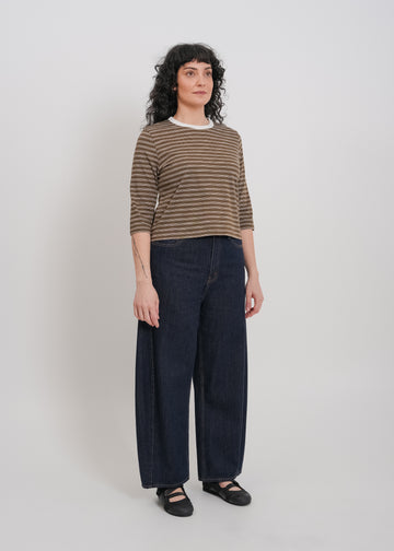 Gwyneth 3/4 Sleeve Tee / Khaki-White