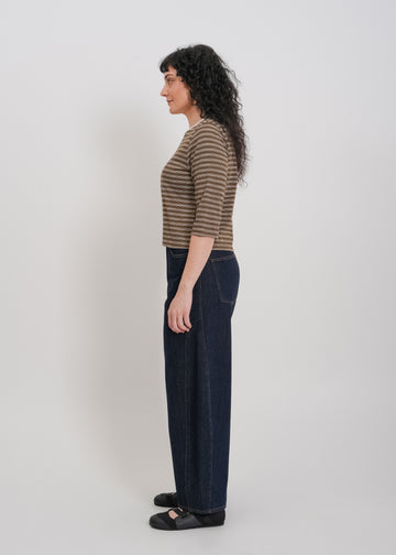 Gwyneth 3/4 Sleeve Tee / Khaki-White