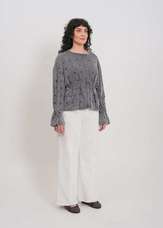 Enid Jersey Cardigan / Washed Grey