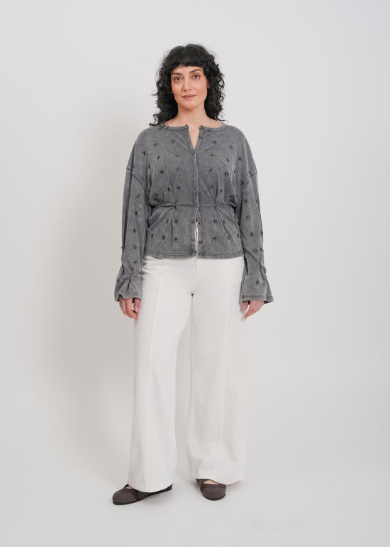 Enid Jersey Cardigan / Washed Grey