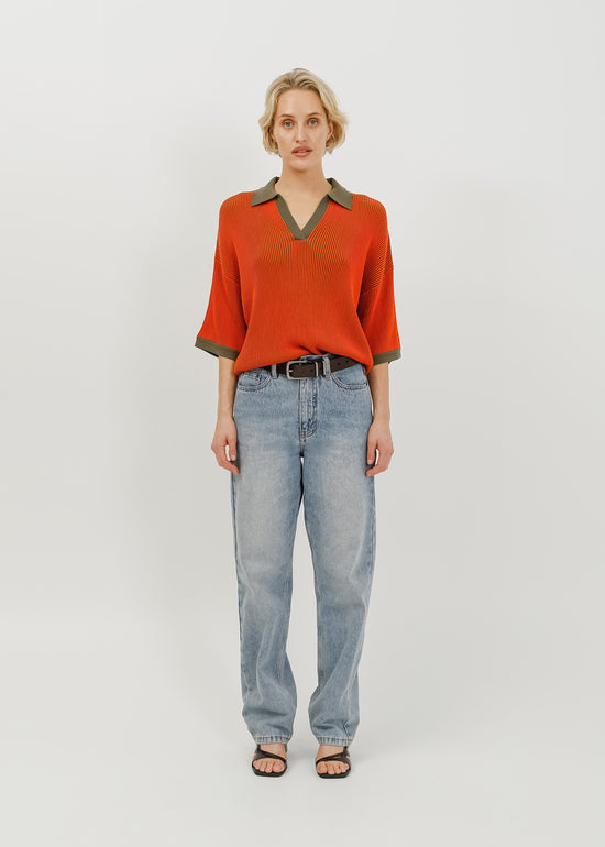 Beckham Knit Polo / Rust-Khaki
