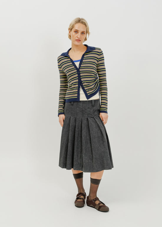 Dune Knit Cardi / Navy-Khaki-Lemon