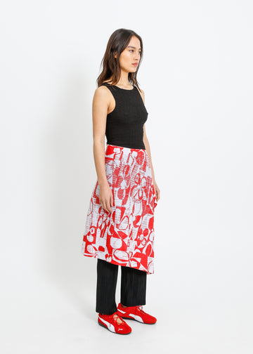 ROSE NOLAN PLEAT SCARF / WHITE-RED