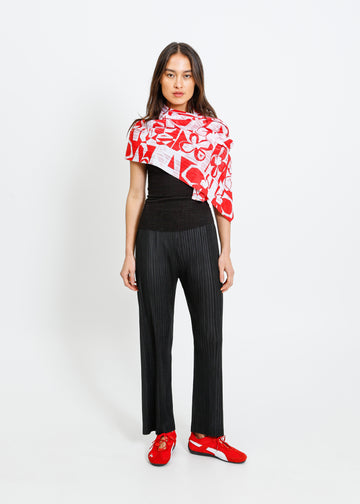 ROSE NOLAN PLEAT SCARF / WHITE-RED