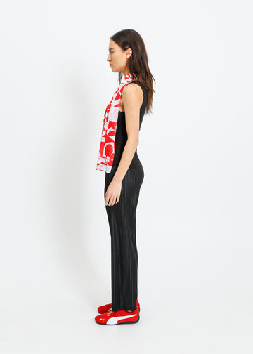 ROSE NOLAN PLEAT SCARF / WHITE-RED