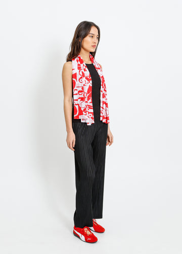 ROSE NOLAN PLEAT SCARF / WHITE-RED