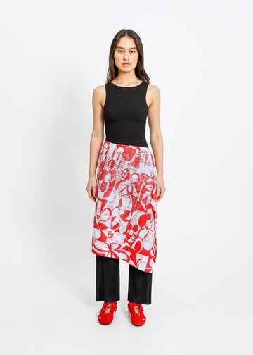 ROSE NOLAN PLEAT SCARF / WHITE-RED