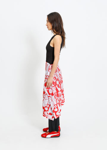 ROSE NOLAN PLEAT SCARF / WHITE-RED