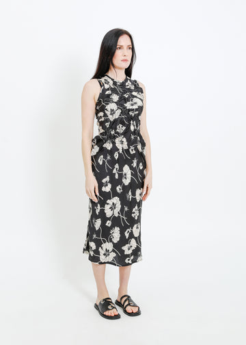 CAVALLI DRESS / FRAGILE BLOOMS - BLACK-CREAM