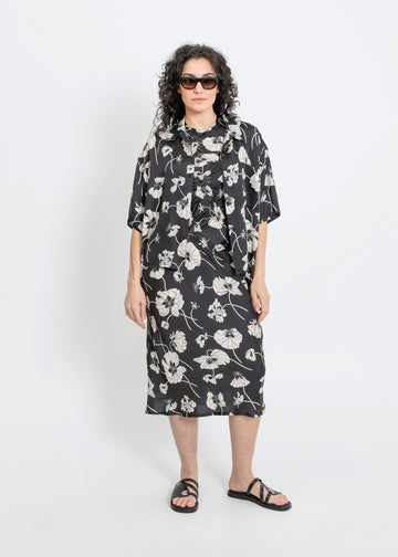 CAVALLI DRESS / FRAGILE BLOOMS - BLACK-CREAM