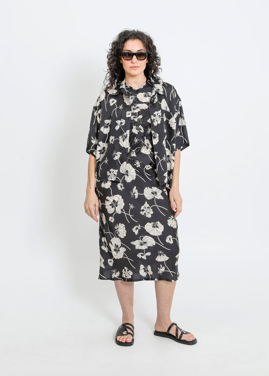 CAVALLI DRESS / FRAGILE BLOOMS - BLACK-CREAM
