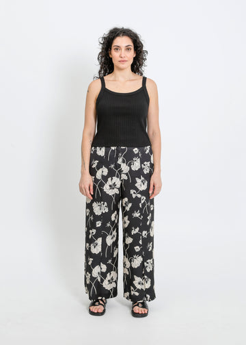 JACKSON PANT / FRAGILE BLOOMS - BLACK-CREAM