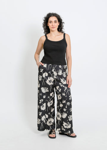 JACKSON PANT / FRAGILE BLOOMS - BLACK-CREAM