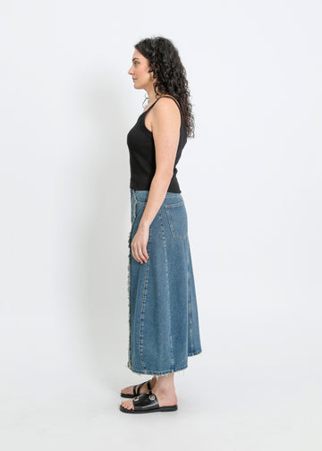 JONAH DENIM SKIRT / INDIGO GREEN WASH