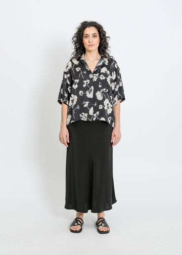 LOVE SHIRT / FRAGILE BLOOMS - BLACK-CREAM