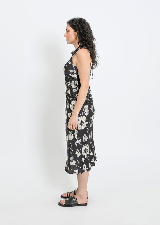 CAVALLI DRESS / FRAGILE BLOOMS - BLACK-CREAM