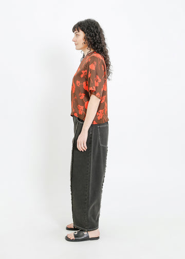PIPER TEE / FRAGILE BLOOMS - CHOCOLATE-POPPY
