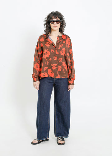 GALEN SHIRT / FRAGILE BLOOMS - CHOCOLATE-POPPY