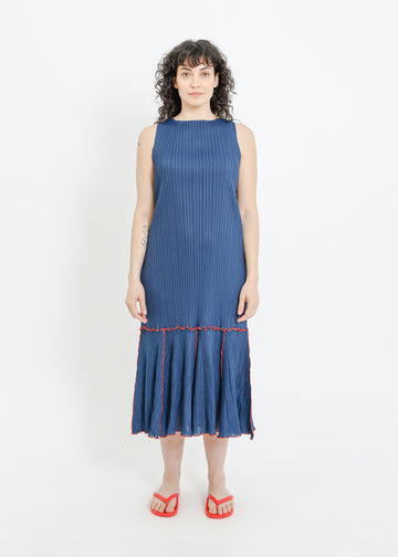 ADELINE PLEAT DRESS / TEAL-RED