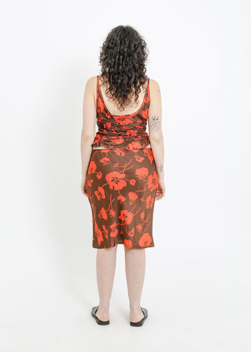 VAN SLIP SKIRT / FRAGILE BLOOMS - CHOCOLATE-POPPY