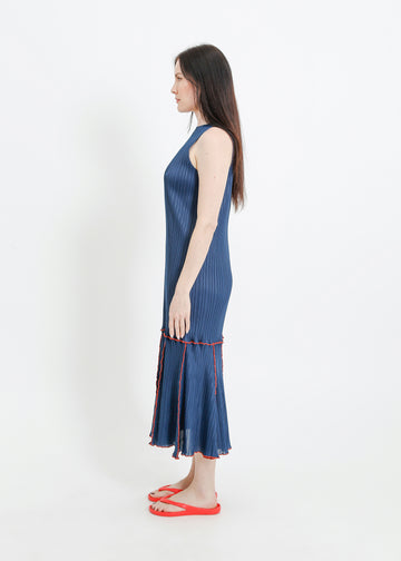 ADELINE PLEAT DRESS / TEAL-RED