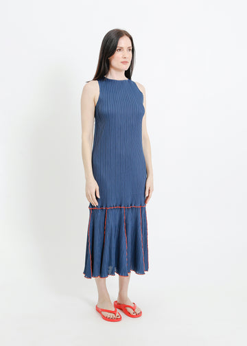 ADELINE PLEAT DRESS / TEAL-RED