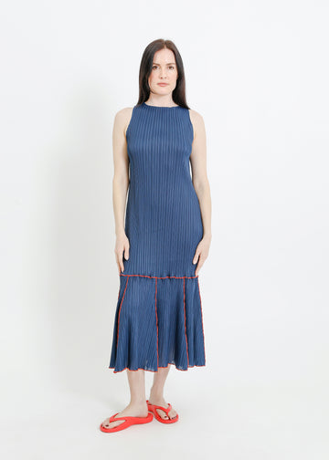 ADELINE PLEAT DRESS / TEAL-RED