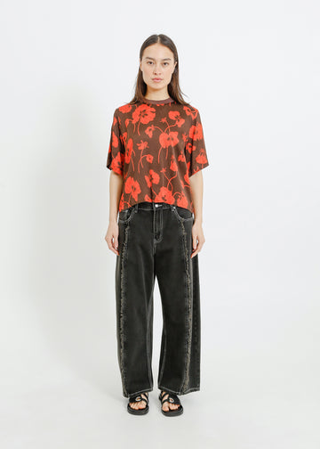 PIPER TEE / FRAGILE BLOOMS - CHOCOLATE-POPPY