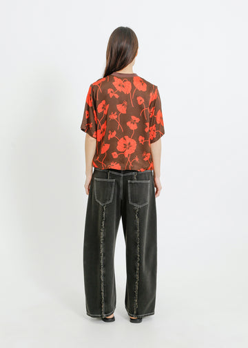 PIPER TEE / FRAGILE BLOOMS - CHOCOLATE-POPPY