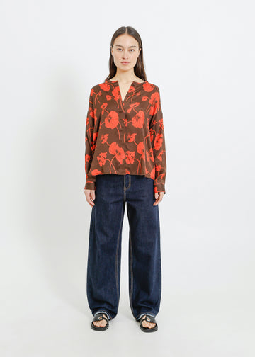 GALEN SHIRT / FRAGILE BLOOMS - CHOCOLATE-POPPY