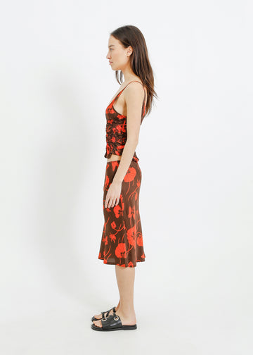 VAN SLIP SKIRT / FRAGILE BLOOMS - CHOCOLATE-POPPY