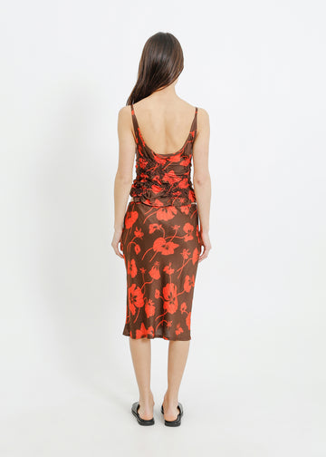 VAN SLIP SKIRT / FRAGILE BLOOMS - CHOCOLATE-POPPY